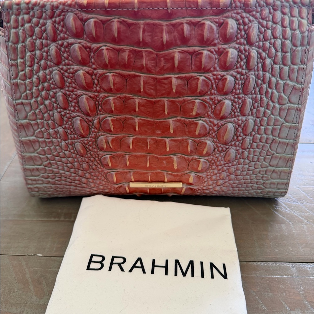 Brahmin Coral Croc-Embossed Crossbody Bag with Gold Accent